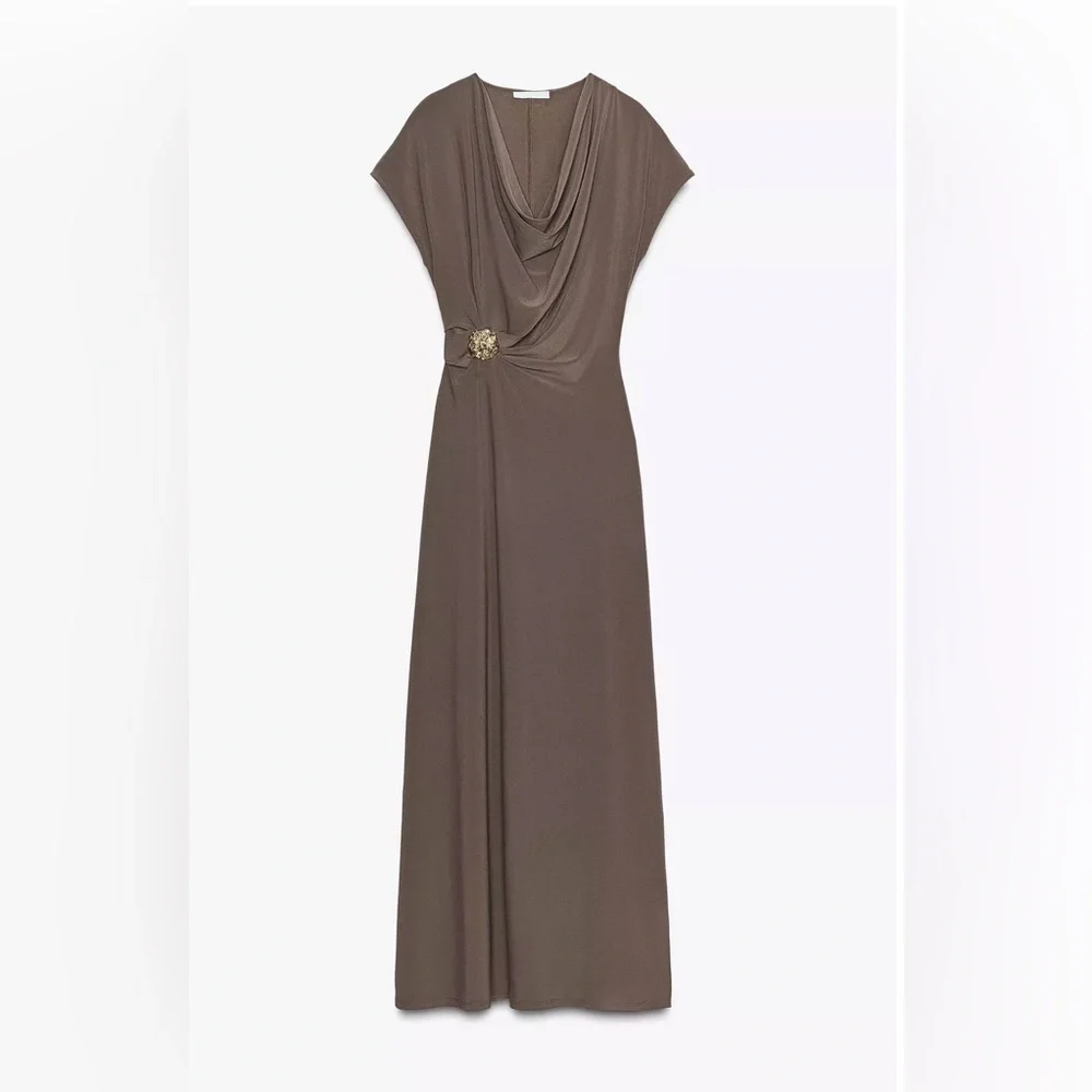 NWT Zara Elegant Brown  Dress - Picture 6 of 10